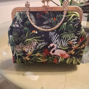 Tropical Print Women's Bag with Gold Accents
